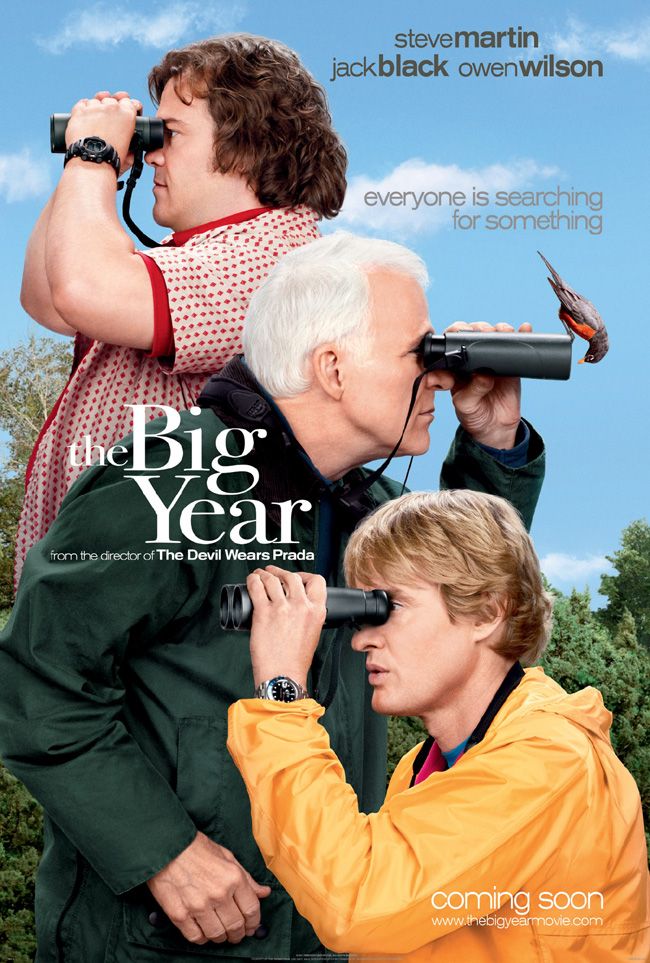 The movie poster for The Big Year starring Jack Black, Steve Martin and Owen Wilson