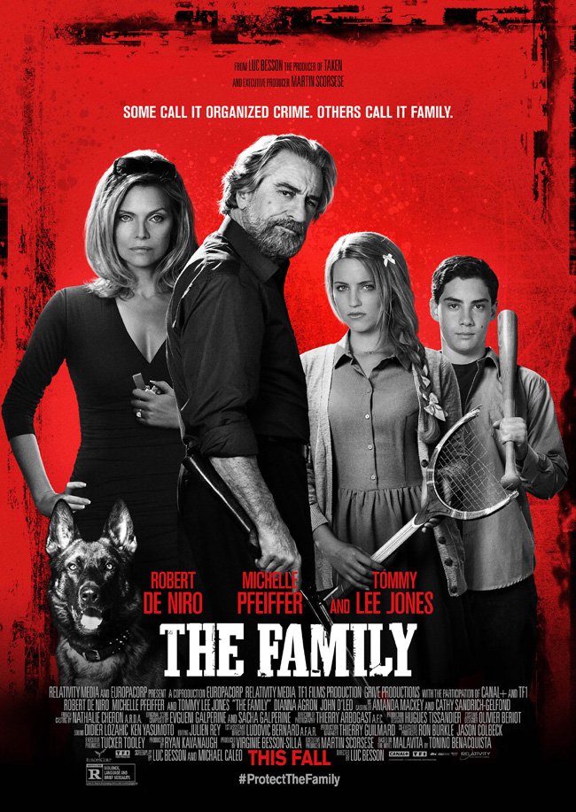 The movie poster for The Family starring Robert De Niro and Michelle Pfeiffer