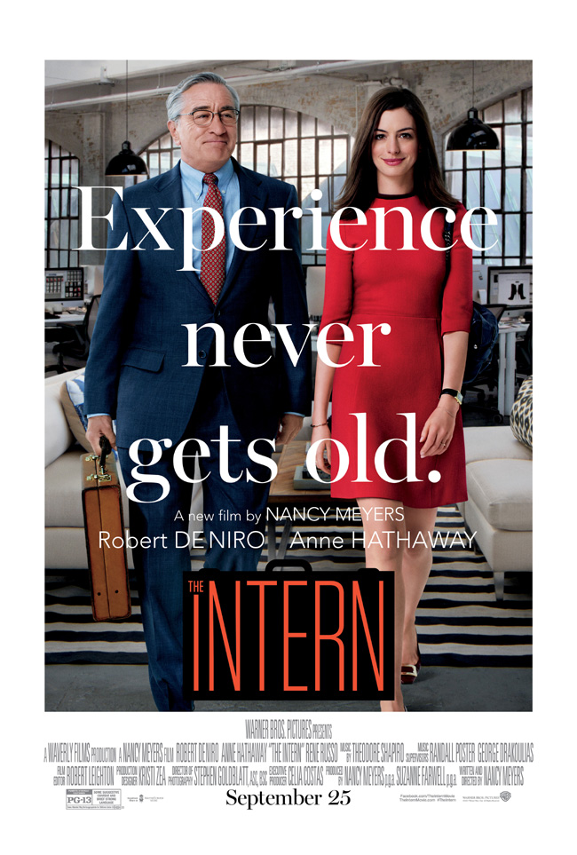 The movie poster for The Intern starring Anne Hathaway and Robert De Niro