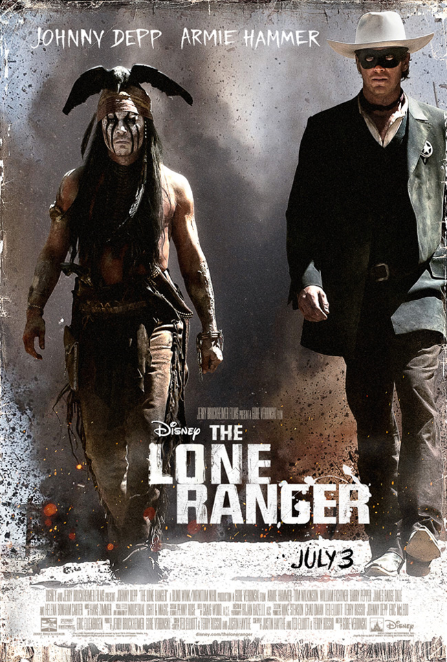 The movie poster for The Lone Ranger starring Johnny Depp and Armie Hammer