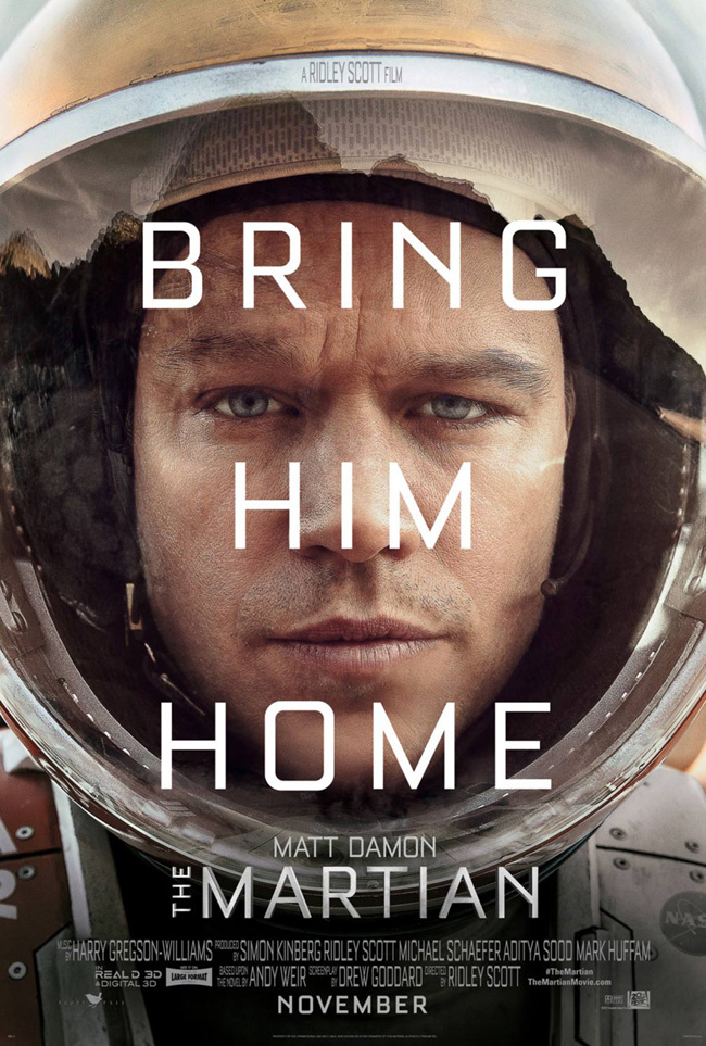 The movie poster for The Martian starring Matt Damon and Jessica Chastain