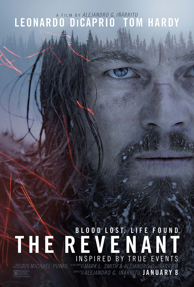 The movie poster for The Revenant starring Leonardo DiCaprio and Tom Hardy