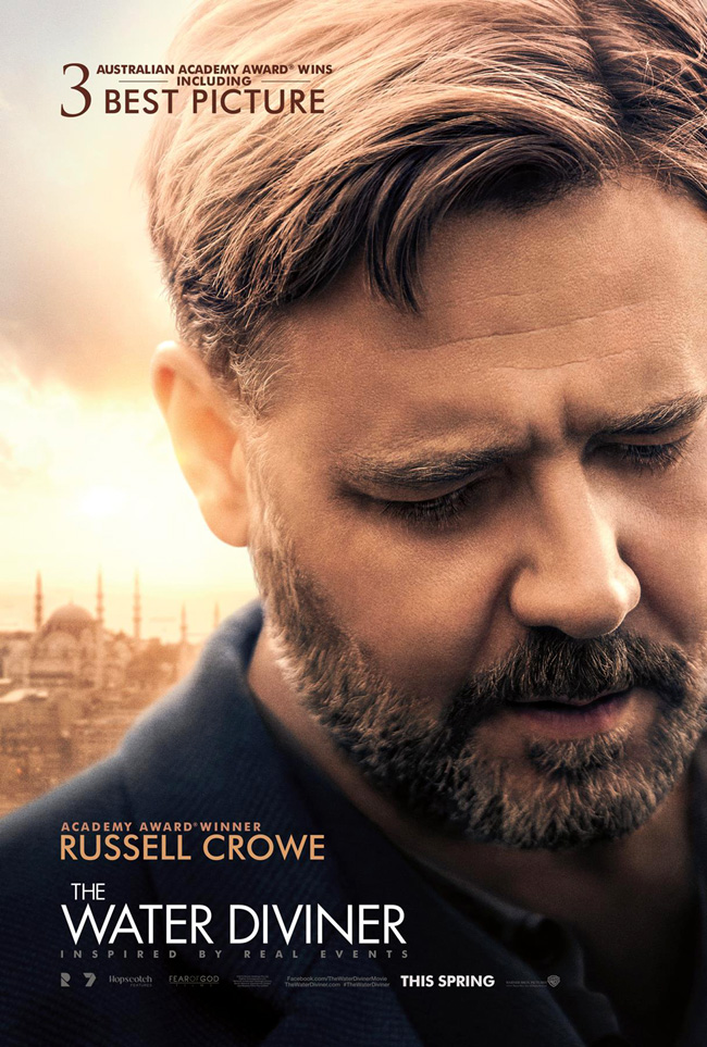 The movie poster for The Water Diviner starring Russell Crowe and Olga Kurylenko