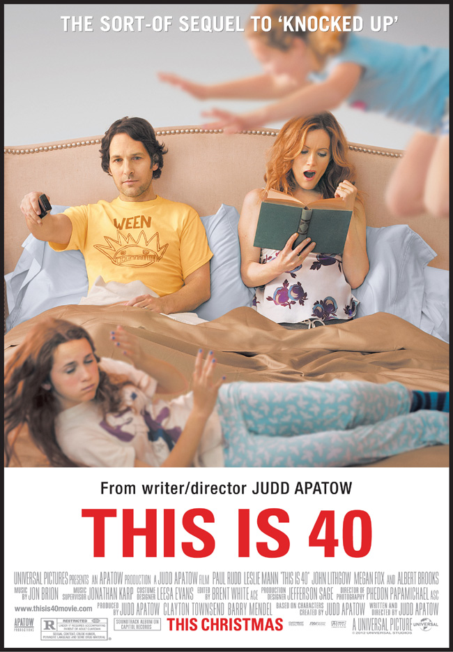 The movie poster for This is 40 starring Paul Rudd and Leslie Mann