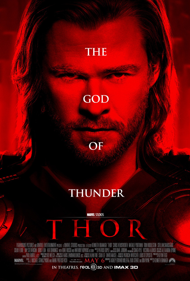 The movie poster for Thor with Chris Hemsworth, Anthony Hopkins and Natalie Portman