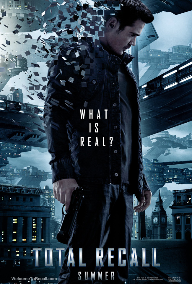 The Total Recall movie poster with Colin Farrell, Kate Beckinsale and Jessica Biel
