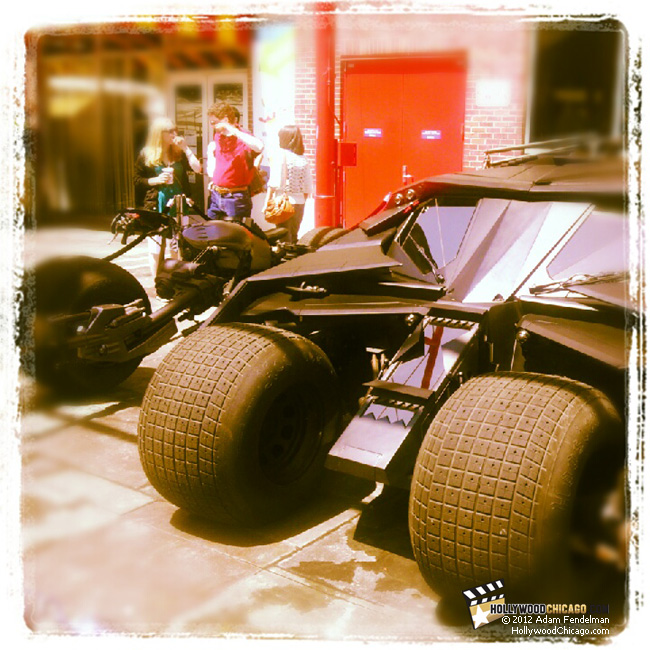 The official The Dark Knight Rises Tumbler (right) and Bat-Pod (left) at Chicago's Navy Pier on May 25, 2012 for the Tumbler Tour