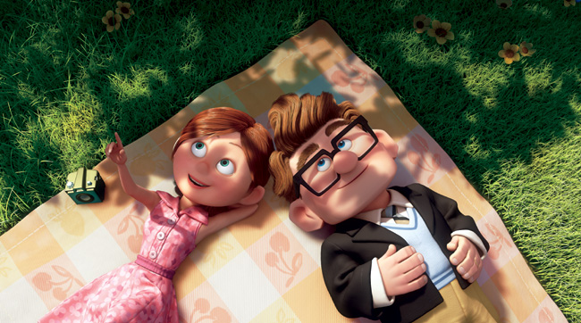 Ellie and Carl Fredricksen (voice of Edward Asner) in Up