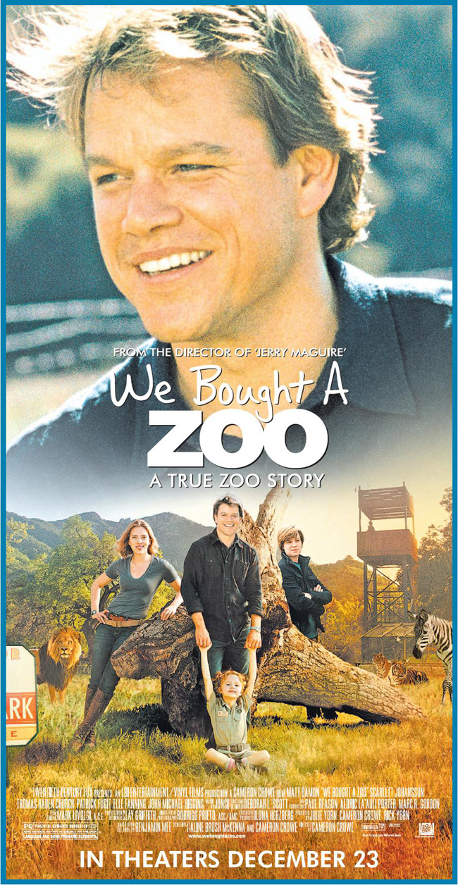 The movie poster for We Bought a Zoo with Matt Damon and Scarlett Johansson