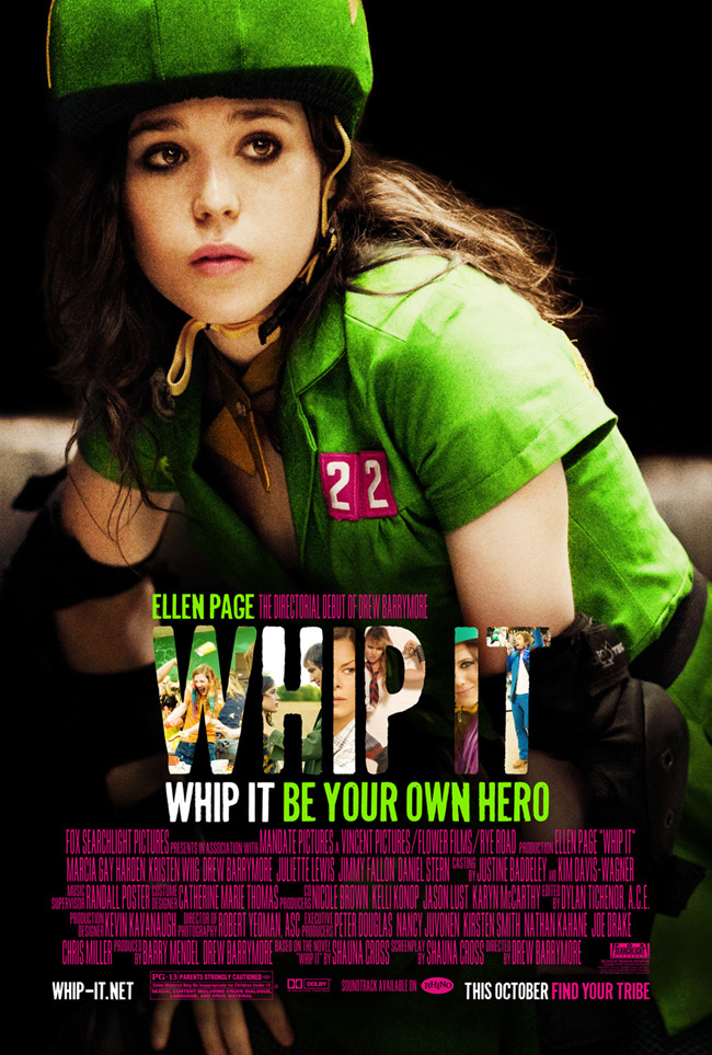 Whip It starring Ellen Page is the directorial debut of Drew Barrymore