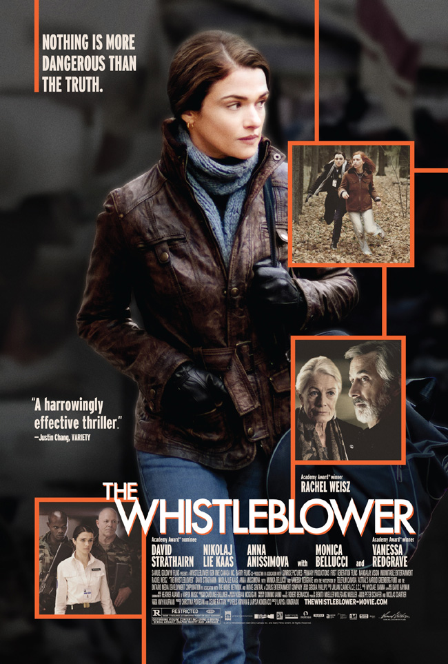 The movie poster for The Whistleblower with Rachel Weisz, Monica Bellucci and Vanessa Redgrave