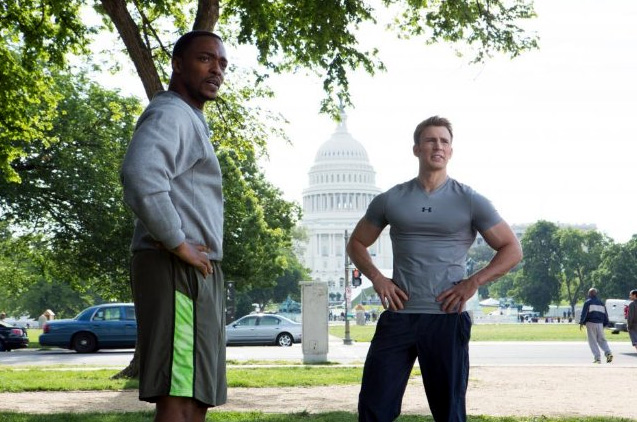 Anthony Mackie and Chris Evans in Captain America: The Winter Soldier