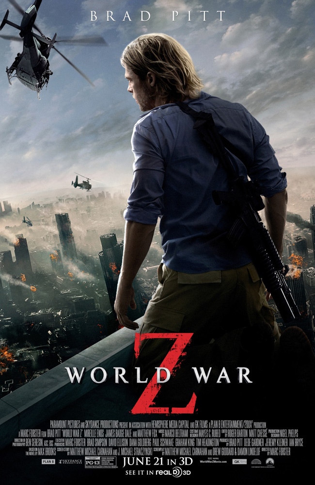 The movie poster for World War Z starring Brad Pitt