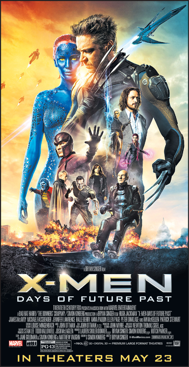 The movie poster for X-Men: Days of Future Past starring Hugh Jackman and Jennifer Lawrence