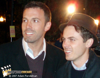 Ben Affleck (left) and brother Casey Affleck on Oct. 10, 2007 at the Chicago International Film Festival premiere of Gone Baby Gone; Photo by Adam Fendelman of HollywoodChicago.com