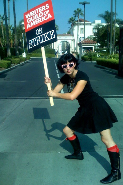 Diablo Cody on strike on Nov. 7, 2007 in Los Angeles