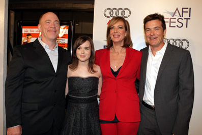 From left to right: J.K. Simmons, Ellen Page, Allison Janney and Jason Bateman for Juno on Nov. 5, 2007