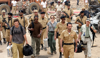 From left to right, Jason Bateman, Jamie Foxx, Jennifer Garner, Ashraf Barhom and Chris Cooper in The Kingdom