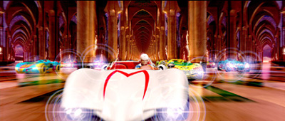 Emile Hirsch as Speed Racer in the Mach 5 in the film Speed Racer