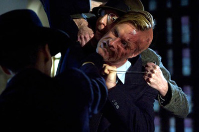 A fan-manipulated version of Aaron Eckhart in The Black Dahlia designed to look like Two-Face in The Dark Knight